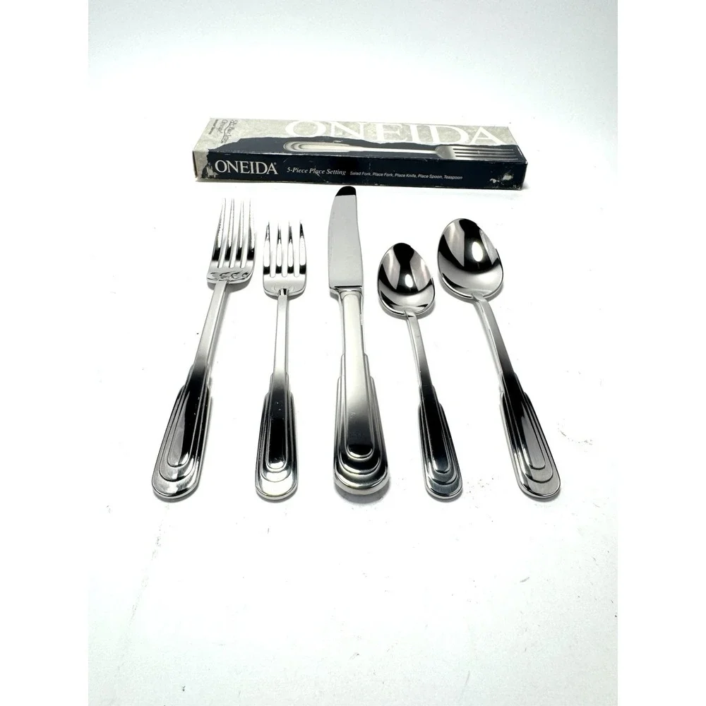 Oneida Cityscape 5 Pc Place Setting 18/8 Stainless USA NIB 1992 Box